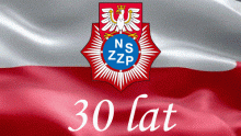 logo NZSS Policjantów na tle flagi Polski