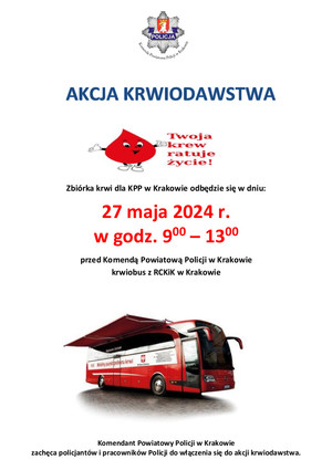 plakat krew 27 maja 24r. w KPP Krk a4