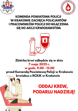 Plakat 7 maja akcja krwiodawstwo na KPP Kraków