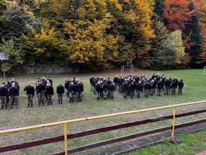 uczniowie w mundurach podczas zbiórki