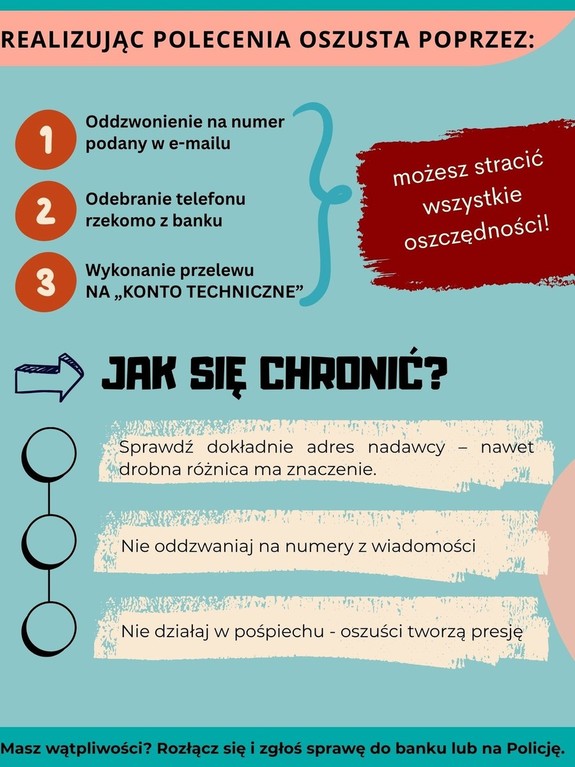 plakat a na nim opis jak nie dać się oszukać