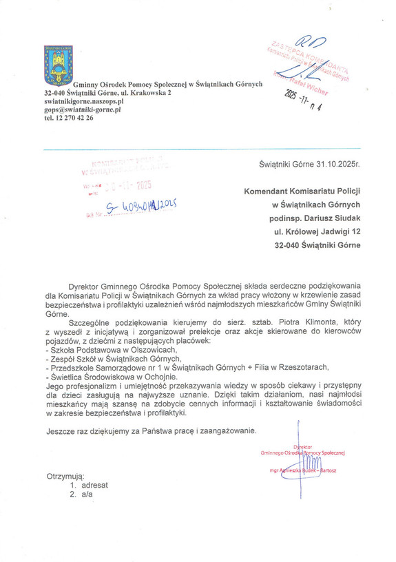 list Dyrektora GOPS Świątniki Górne