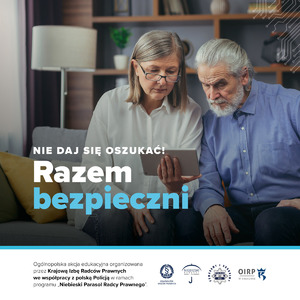 plakat na nim dwóch seniorów napis Razem Bezpieczni