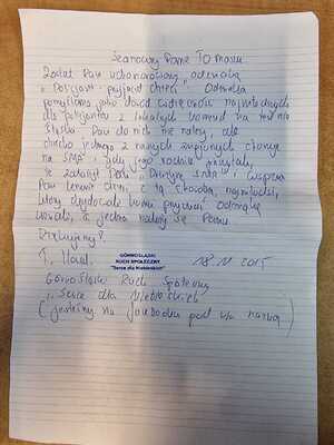 odręcznie napisane pismo podziękowania