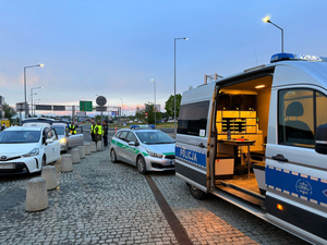 oznakowane radiowozy policji i inspekcji oraz inne pojazdy podczas kontroli przy wjeździe na lotnisko