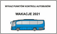 grafika autobusu z napisem wykaz punktów obsługi autobusów wakacje 2021